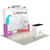 Trade show booth display featuring the 10ft QuickZip Curved backdrop and podium on light flooring