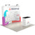 10ft QuickZip Curved trade show display paired with podium shown in a right-angled booth setup on light flooring